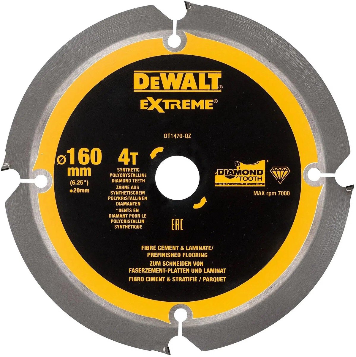 Dewalt Zubehör Kreissägeblatt PCD-Laminatfaserzement 160x20x4t - DT1470-QZ