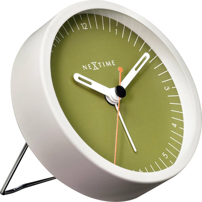 Nexttime klein – Tischwecker – 9 × 9 × 7,5 cm – Metall – weiß grün – geräuschlos