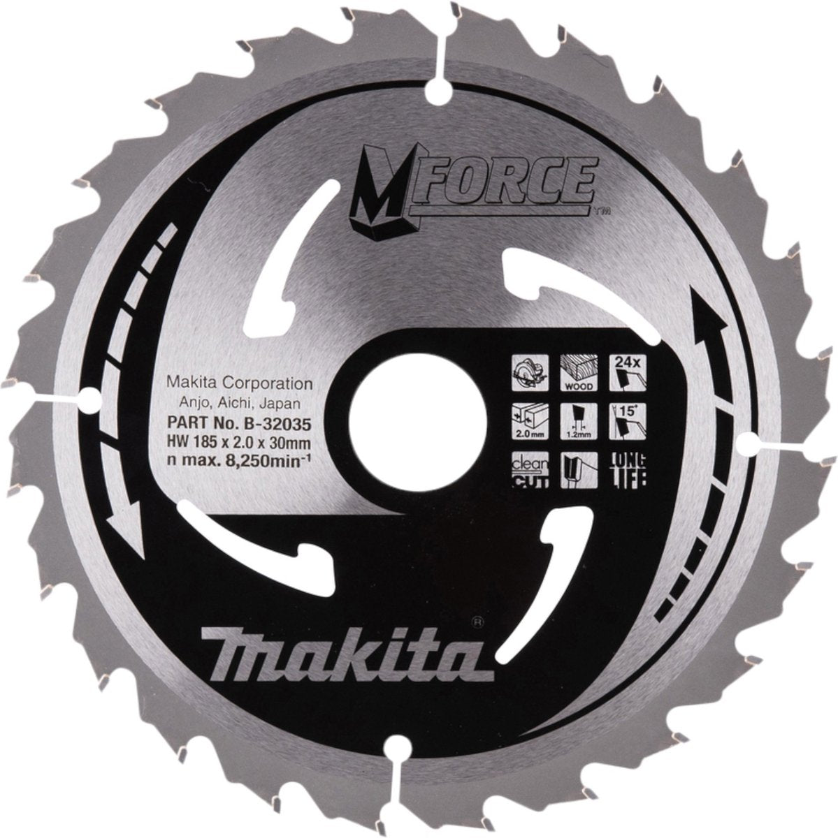 Makita Zubehör Kreissägeblatt | Holz | mforce | 185x30x2,0 24t15g - b-32035