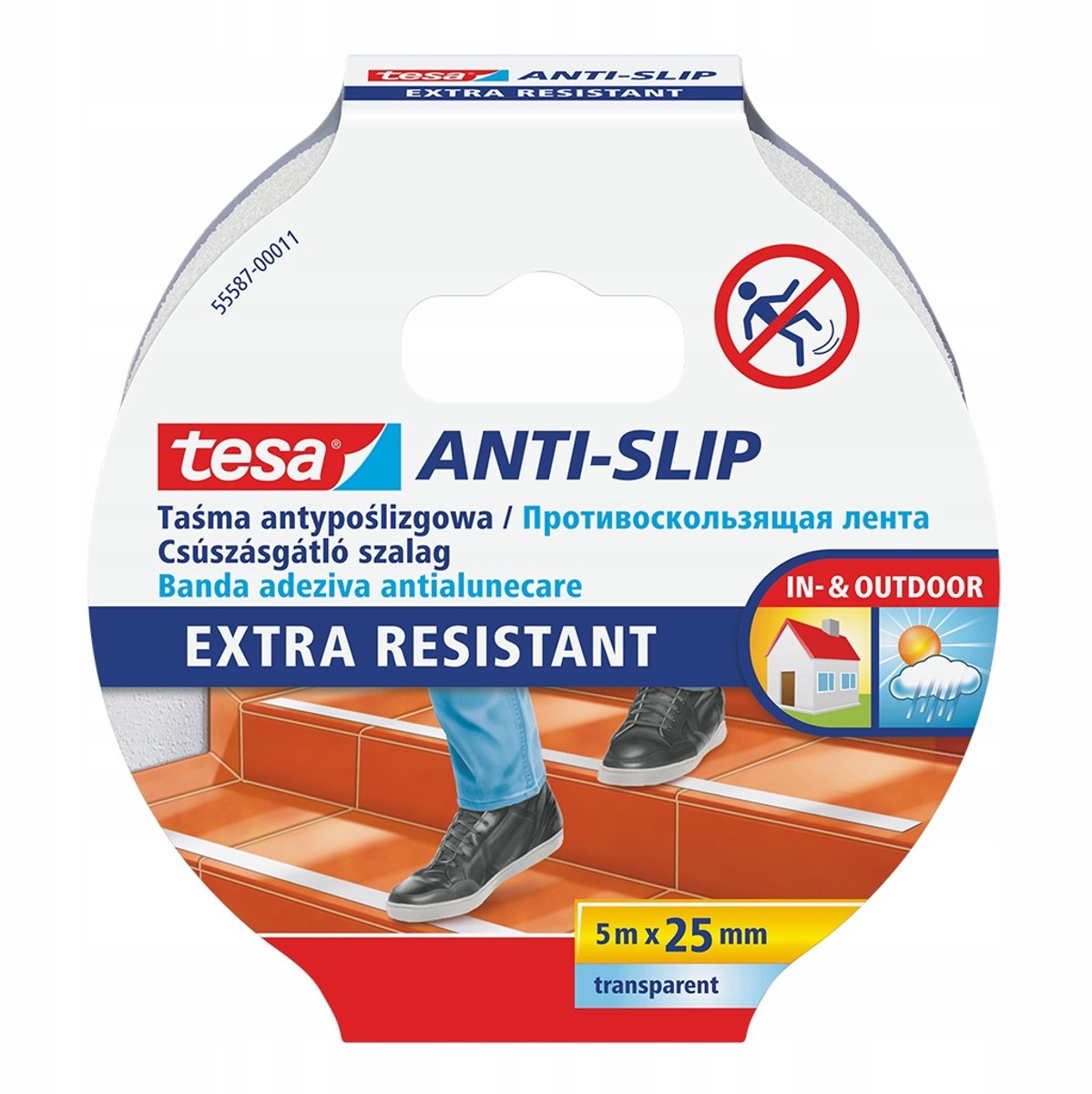 Tesa-Serie – Anti-Rutsch-Klebeband – 5 m x 25 mm – transparent – PVC-Acryl