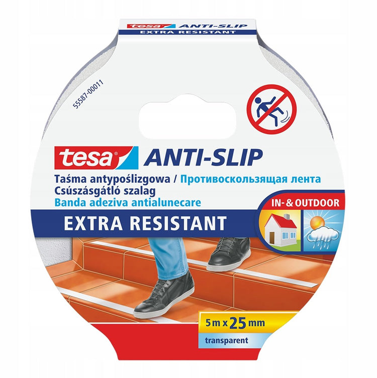Tesa-Serie – Anti-Rutsch-Klebeband – 5 m x 25 mm – transparent – PVC-Acryl