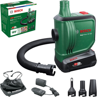 Bosch easyinflate 18v-500 – Akku-Luftpumpe – inkl. 1x 18V 2,0 Ah Akku - Ladegerät - 3 Düsen - 50cm Schlauch - Aufbewahrungstasche