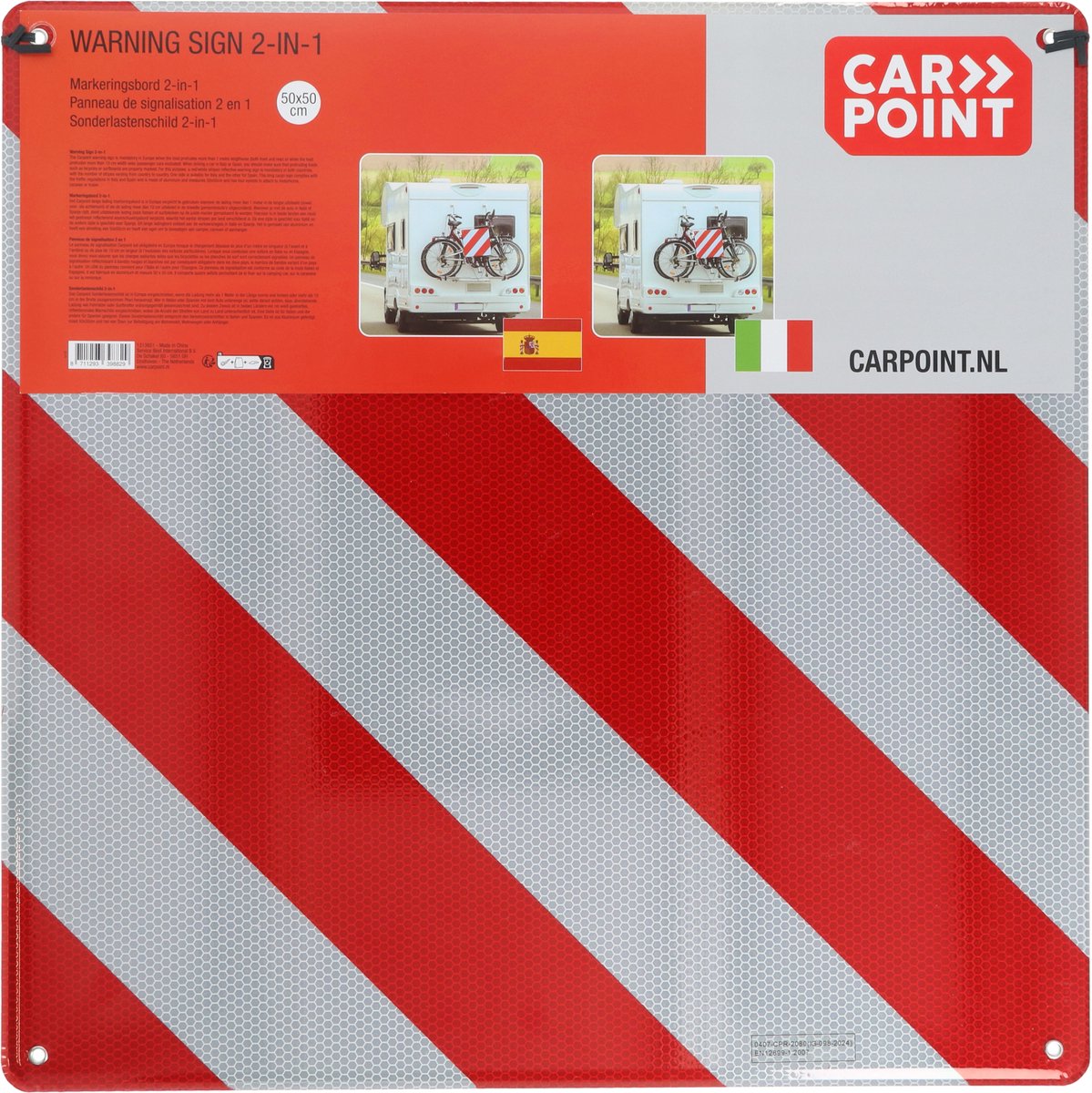 Carpoint-Markierungstafel – Italien, Spanien – doppelseitig – 50 x 50 cm – für hervorragende Belastung – reflektierend