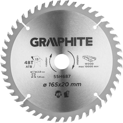 Graphite Tarcza – Kreissägeblatt – 165 mm – 48 Zähne – weißer Stahl
