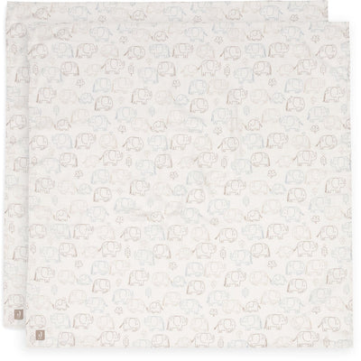 Jollein hydrophiles Tuch groß – 115 x 115 cm – Elefantengeschichten – 2 Stück