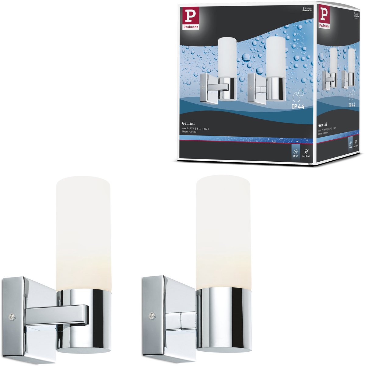 Paulmann LED-Spiegelleuchte Gemini IP44 E14 230V max. 2x20W dimmbar Chrom, satiniert