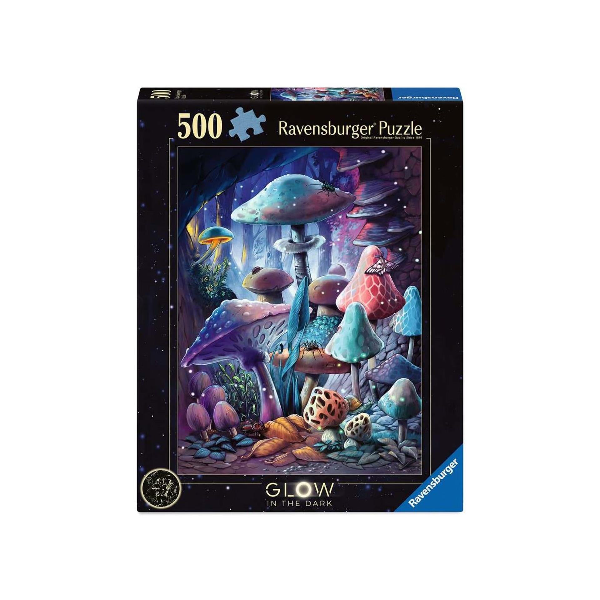 Ravensburger Puzzle Mondscheinpilze leuchten im Dunkeln – 500 Teile.