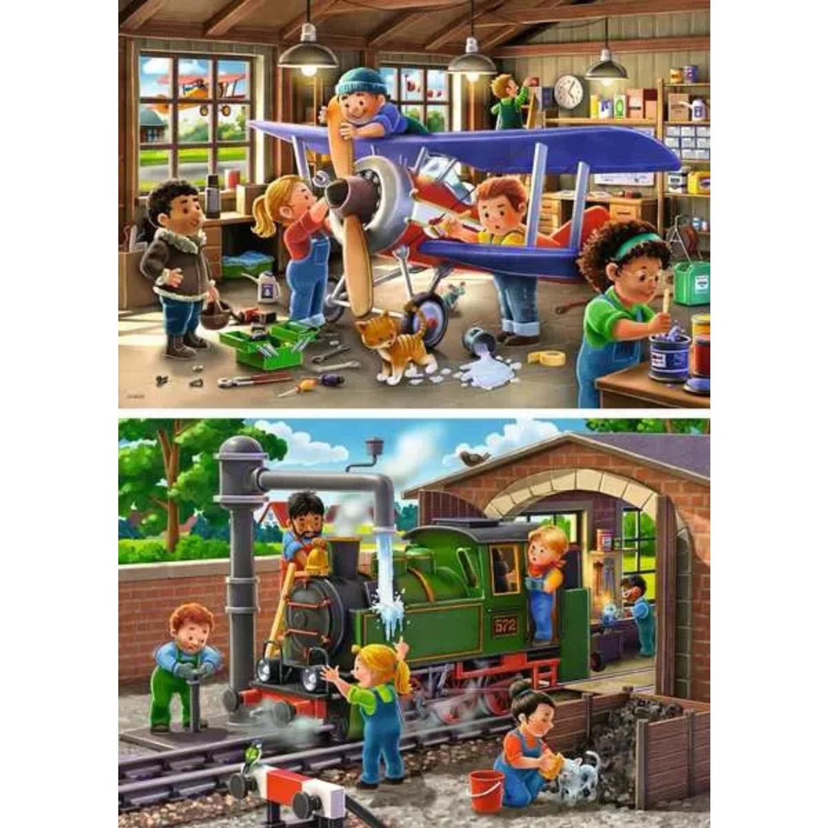 Ravensburger Jigsaw Puzzle Flugzeug und Zugreparatur, 2x24st.