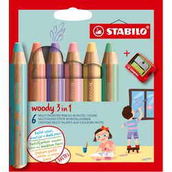 Stabilo Woody 3in1 Bleistifte - 6 Farben + Bleistift schärfer