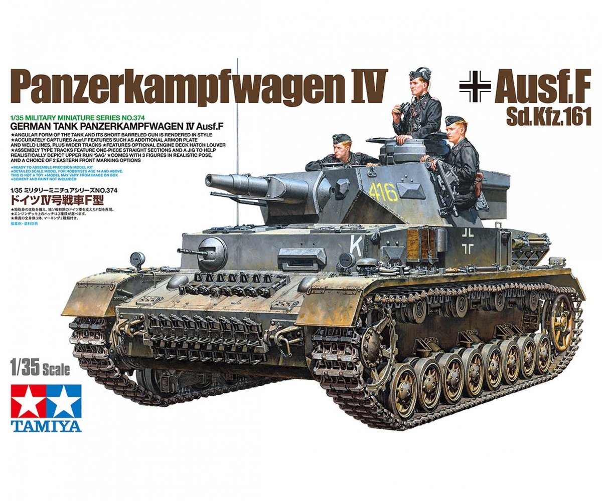 Tamiya Modellbausatz Militärfahrzeuge – 35374 Deutscher Panzerkampfwagen Kampfpanzer IV F L24 75 mm Kunststoff – 1:35 – Modellbausatz
