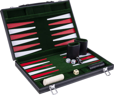 Longfield Backgammon 15 Zoll – grün, rot und weiß genähtes Brett – Kunstledertasche mit Griff – Engelsherz