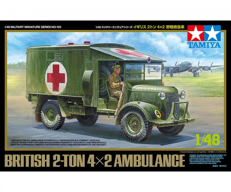Tamiya Modellbausatz Militärfahrzeuge – 32605 Britischer 2-Tonnen-4x2-Krankenwagen – Austin K2 Y Kunststoff – 1:48 – Modellbau