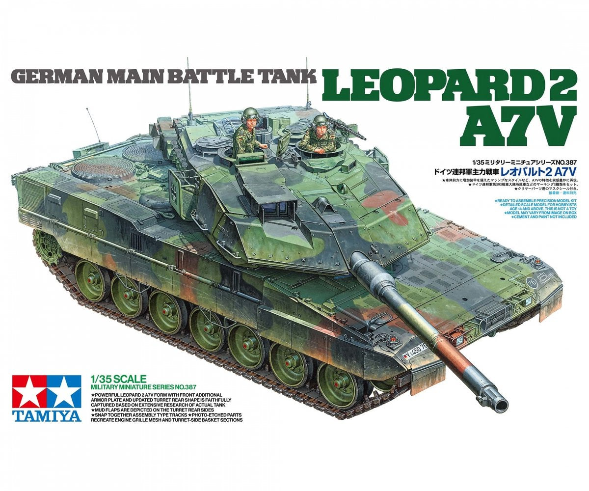 Tamiya Modellbausatz Militärfahrzeuge – 35387 Leopard 2 A7V – Deutscher Kampfpanzer aus Kunststoff – 1:35 – Modellbausatz