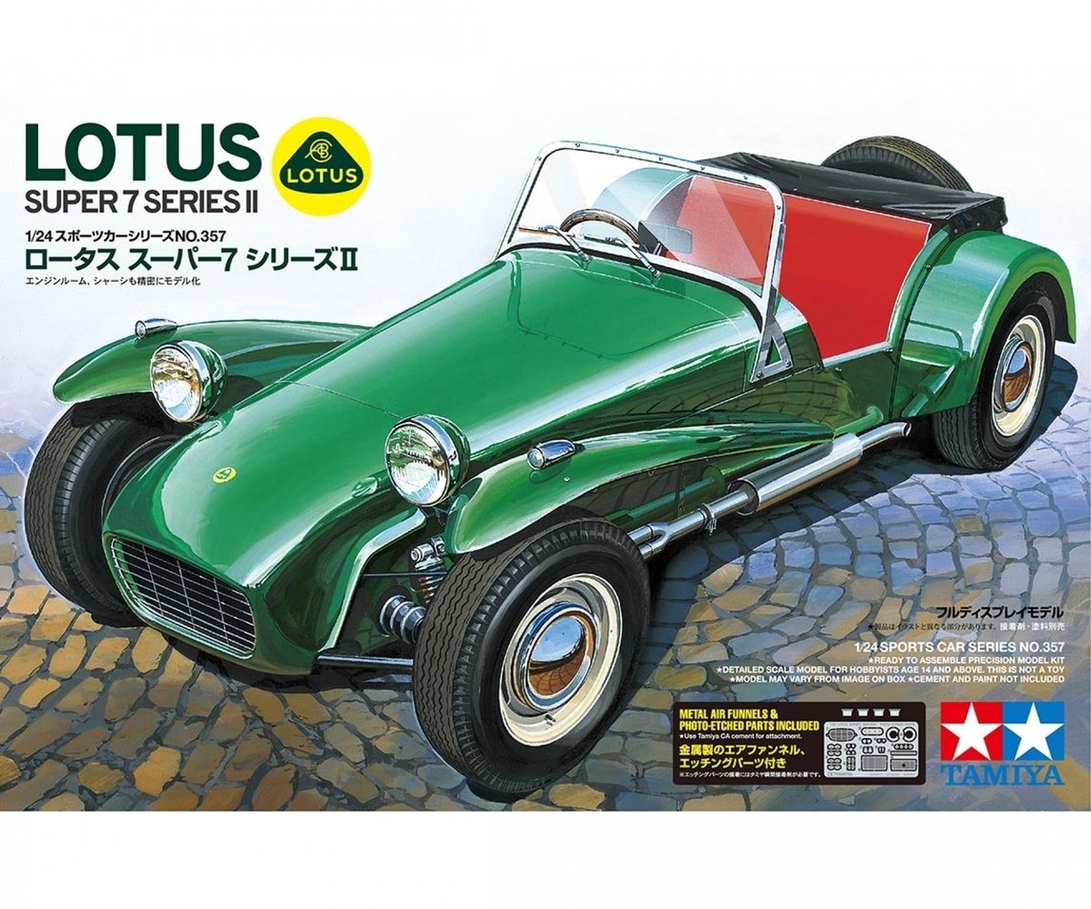 Tamiya Modellbausatz Militärfahrzeuge – 24357 Lotus Super 7 Series II Kunststoff – 1:24 – Modellbau
