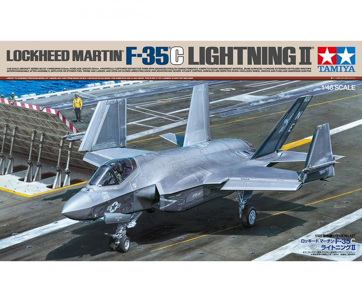 Tamiya Modellbausatz Militärfahrzeuge – 61127 Lockheed Martin F-35C Lightning II – Kampfjet aus Kunststoff – 1:48 – Modellbau