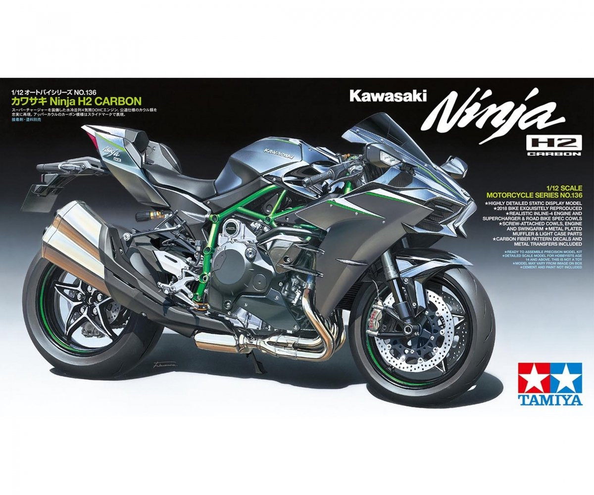 Tamiya Modellbausatzauto – 14136 Kawasaki Ninja H2 Carbon-Kunststoff – 1:12 – Modellbau