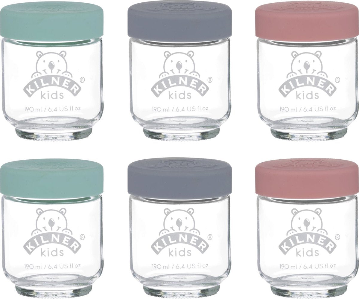 Kilner – Set mit 6 Vorratsgläsern für Babynahrung – Glas – Silikondeckel – 6 x 190 ml