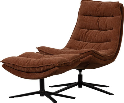 Woood Kube Drehsessel mit Ottomane – Chenille-Stoff – Braun