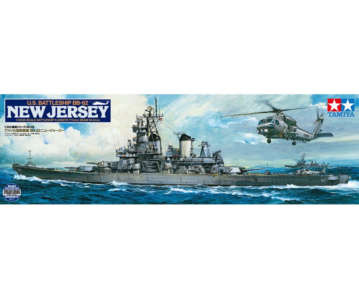 Tamiya Modellbausatz Schiffe – 78028 US-Schlachtschiff New Jersey BB-62 aus Kunststoff – 1:350 – Modellbau