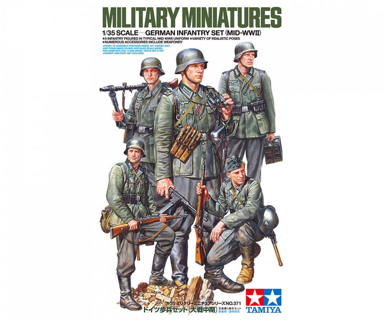 Tamiya Modellbausatz Militärfahrzeuge – 35371 Deutsche Infanterie Mid-Wwii Set aus Kunststoff – 1:35 – Modellbau