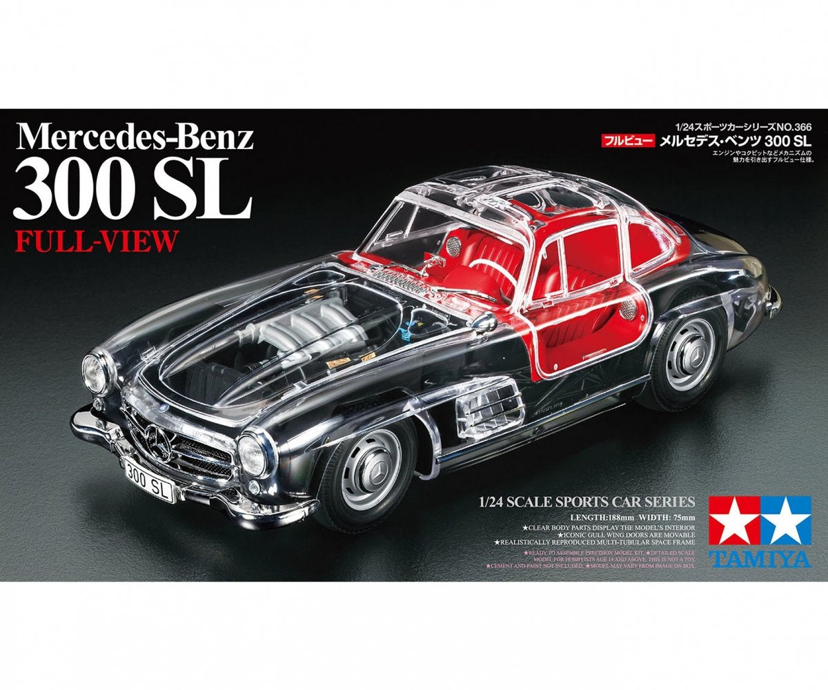 Tamiya Modellbausatzauto – 24366 Mercedes-Benz 300 SL – komplett transparent – limitierte Auflage aus Kunststoff – 1:24 – Modellbau