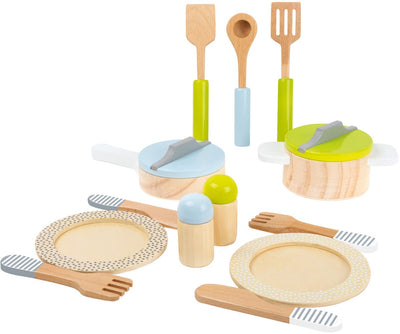 Kleine Fußholzkoch- und Service -Set, 15dlg.