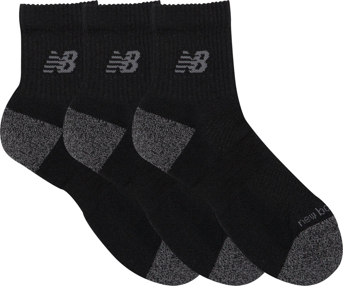 New Balance Active QTR Socken 3er-Pack Unisex-Sportsocken – Schwarz