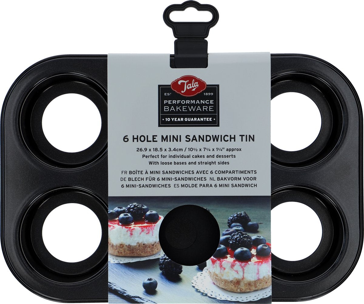 Tala Performance – Mini-Kuchenform – 6 x 8 cm – 6er-Set – loser Boden – Antihaftbeschichtung – PFAS-frei