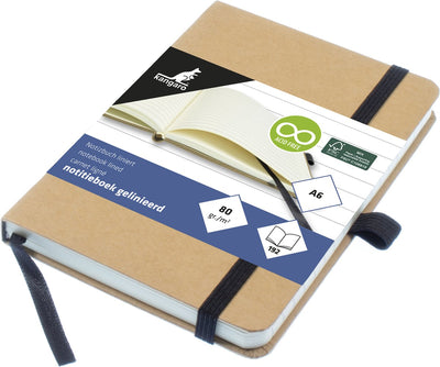 Kangaro-Notizbuch – A6 – Kraftpapier – mit Linie – mit Gummiband, Band und Stiftschlaufe – k-552121