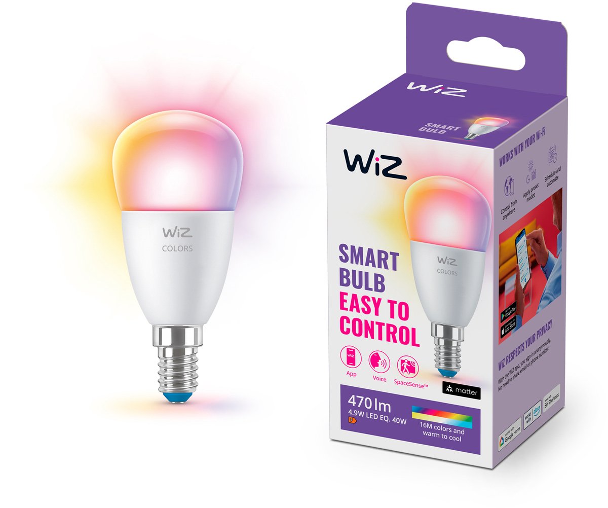 Wiz-Kugellampe – farbiges und weißes Licht – intelligente LED-Beleuchtung – E14-Fassung – 40 W – matt – WLAN