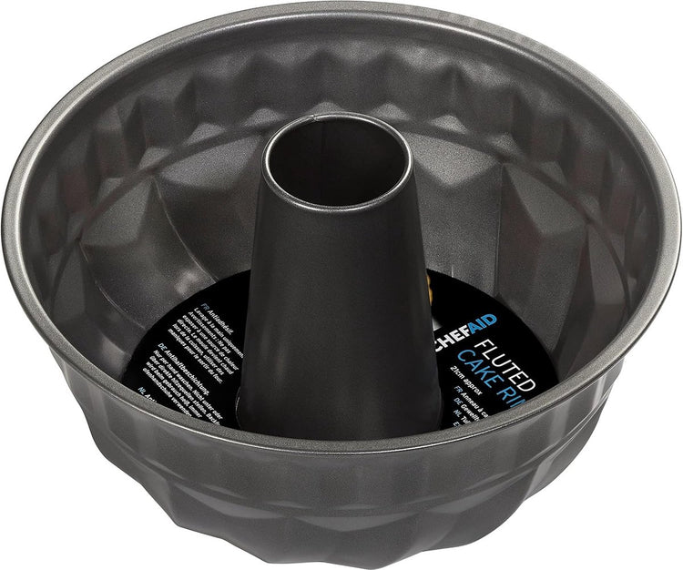 Chef Aid Backform – 22,5 cm – Gugelhupf – antihaftbeschichtet – runde Kuchenform – für Brotkuchen – Goldflon-Beschichtung – 10–12 Portionen – Grau