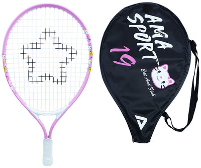 Ama Sport Kinder-Tennisschläger Cat Pink 19 Zoll – leichter Junior-Schläger mit Tasche – ideal für Anfänger –