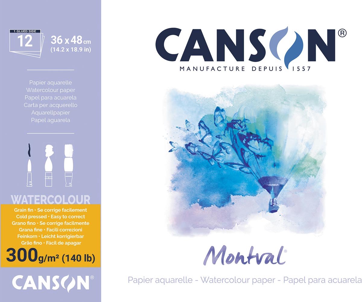 Canson Montval Aquarellpapier | weiß mit feiner Körnung 300 g m² | ft 36 x 48 cm | Block mit 12 Blatt