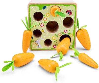 Woet ® Karottenspiel aus Holz – Schnapp dir und sortiere die Karotten – FSC – Sortierung nach Form und Größe lernen – Formenspiel – Sortierspiel – pädagogisches Montessori-Spielzeug – ab 2 Jahren