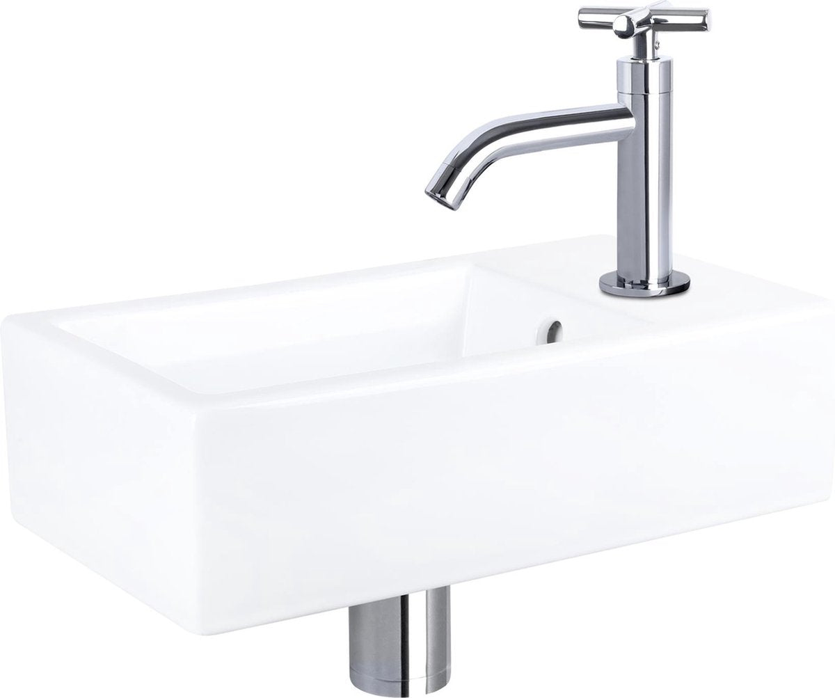 Differnz Force Brunnenset - Keramik - Wasserhahnkreuz Chrom - 40 x 22 x 11,5 cm