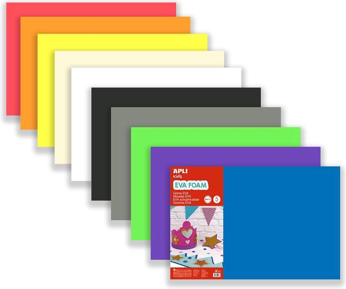 Apli Kids Eva-Schaum, 10 Farben, 60 x 40 cm x 2 mm – 10 Blatt