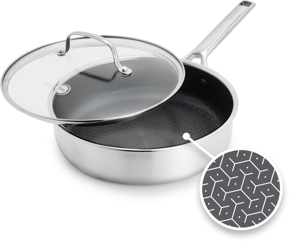 Greenpan Apex-Bratpfanne – 24 cm – Wabenstruktur – Keramik – PFA-frei – Induktions-Bratpfanne – ofenfest bis 220 °C – spülmaschinenfest – Edelstahlgriffe – Edelstahl