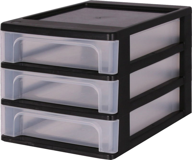 Iris Organizer-Kommode, Schubladensystem A4 – 3 kleine Schubladen – 3 x 4 l – Kunststoff – schwarz transparent