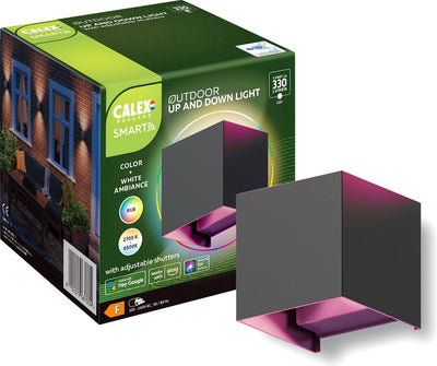 Calex smarte Außenwandleuchte – smarte Up-Down-Außenleuchte – für drinnen und draußen geeignet – RGB-warmweißes Licht – Abstrahlwinkel – Schwarz