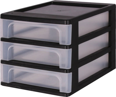 Iris Organizer-Kommode, Schubladensystem A4 – 3 kleine Schubladen – 3 x 4 l – Kunststoff – schwarz transparent