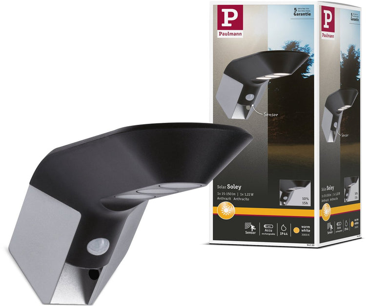 Paulmann Solar LED Hausnummernbeleuchtung Soley Bewegungsmelder IP44 3000K 42lm Anthrazit