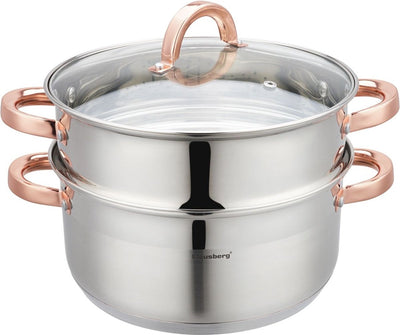 Klausberg 7734 - Dampfpfanne - 3 Teile - 24 cm - 5 Liter - Edelstahl - alle Wärmequellen