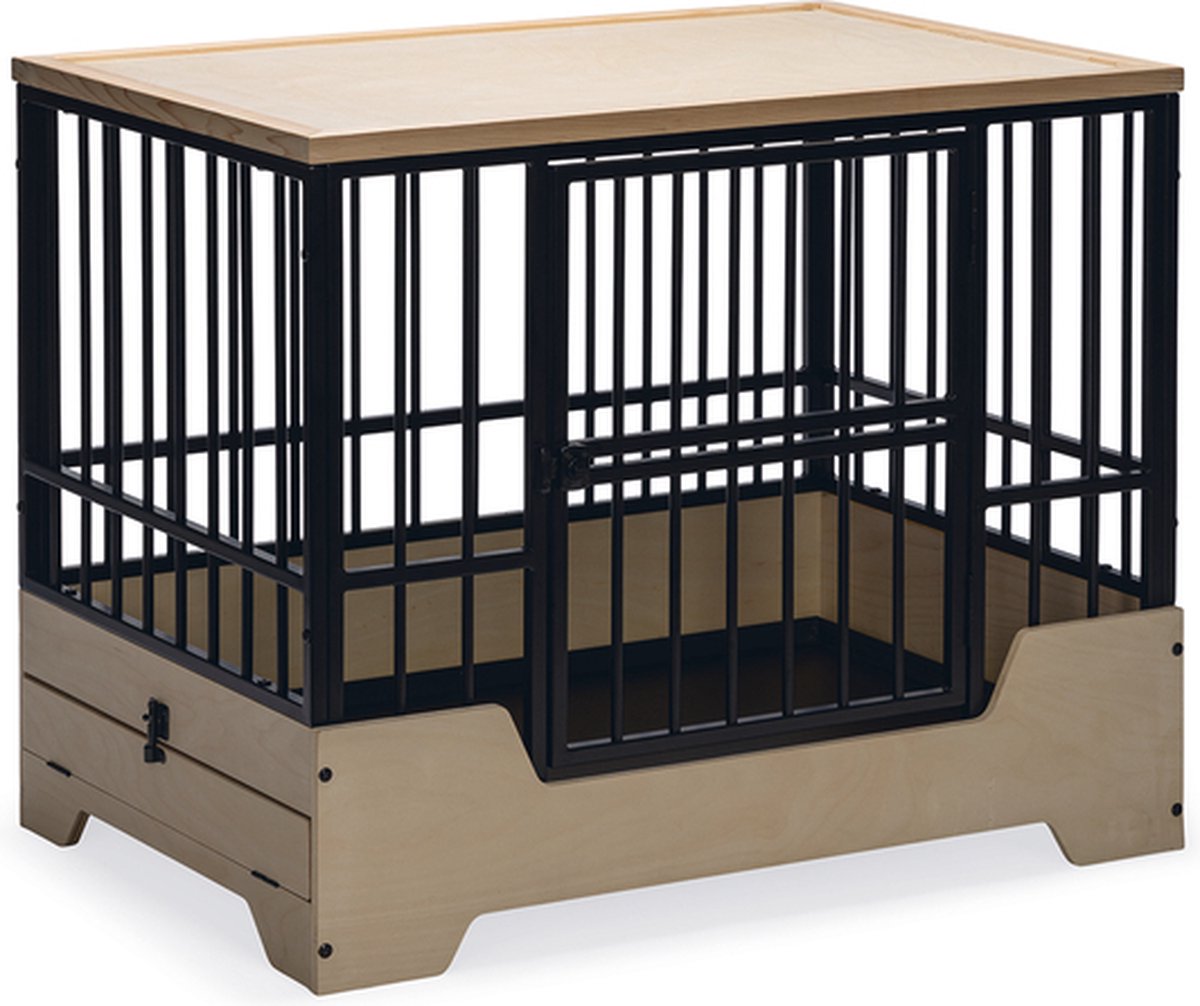 Entworfen von Lotte, Bank, Hundekäfig-Möbel, Quirine – Hundekorb – mit Schublade – Metall, Holz – L – 92 x 62 x 76 cm