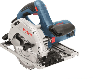 Bosch Kreissägemaschine GKS 55+ GCE (HM-Sägeblatt 165 mm ø, Vakuumadapter, Gehrungslineal)