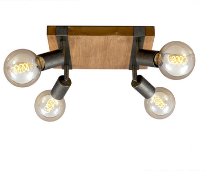 Briloner Leuchten Holz Basic - Deckenleuchte quadratisch - Strahler drehbar - 4xe27 max. 25 W – Material: Holz und Metall – Farbe: Schwarz und Metallgrau