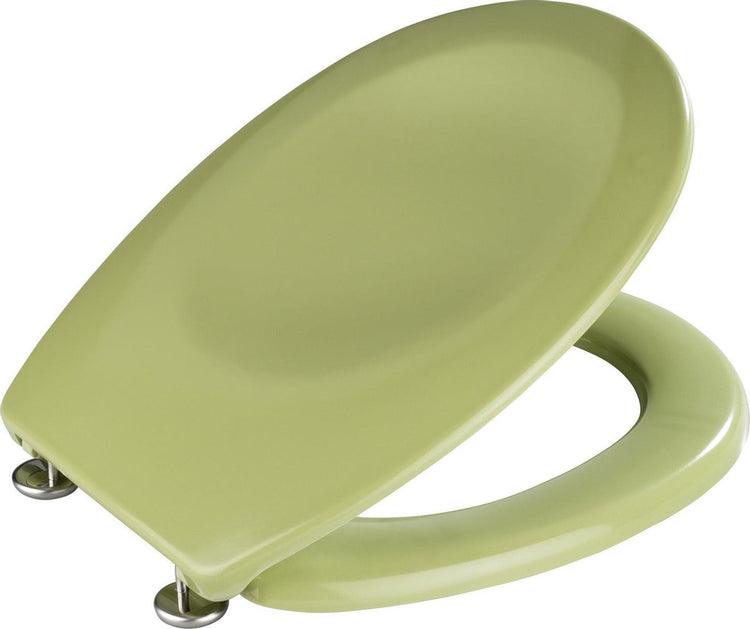 Wenko WC-Sitz Bergamo – antibakterieller moosgrüner Duroplast – Edelstahlscharniere – WC-Sitz – WC-Sitz – grün