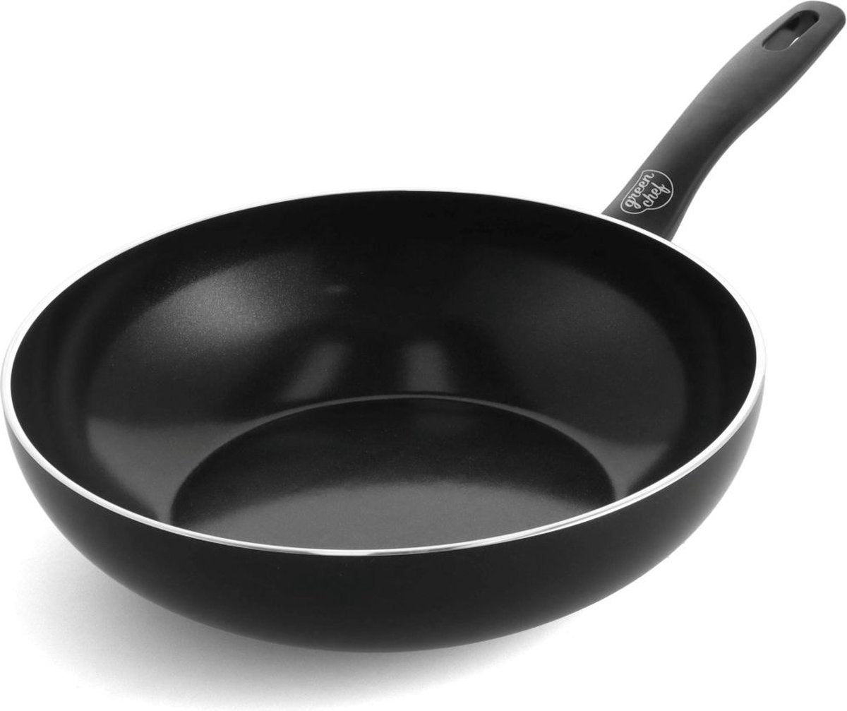 Greenchef Prime Keramik-Induktions-Wok-Pfanne ohne Deckel 28 cm – 3,69 l – PFAS-frei – Induktionspfanne – spülmaschinenfest – ofenfest bis 160 °C – Keramik-Antihaftbeschichtung – recyceltes Aluminium – Schwarz