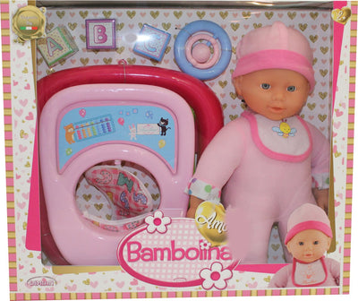 Dimian Doll Babypuppe mit Gehhilfe und Zubehör – 30 cm.