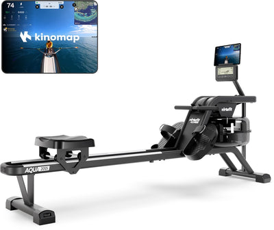 Virtufit aqua200i Rudergerät mit Wasserwiderstand – klappbar – Doppelschiene – inkl. Display, Tablet-Halterung und Transporträder - kinomap fitshow - max. 120 kg und 200 cm – Rudergerät – Rudergerät