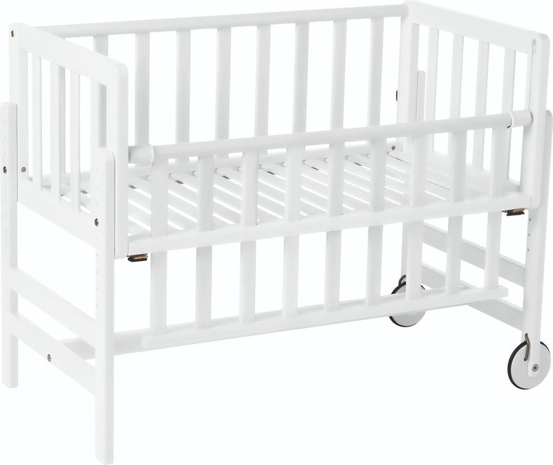 Geuther Betty Beistellbett, Beistellbett, Kinderbett – mit Rollen – 45x90 cm – Babybett bis 9 kg – massives Buchenholz – weiß